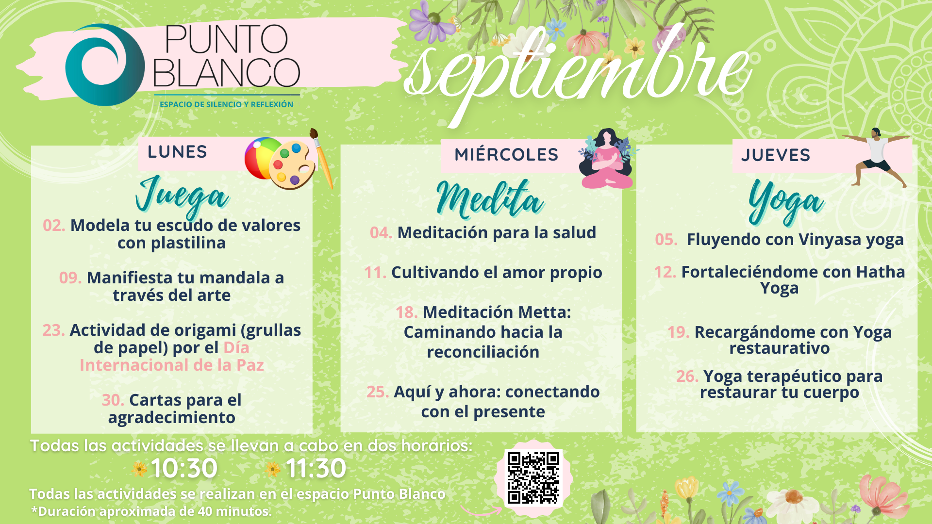 Calendario de actividades Punto Blanco septiembre